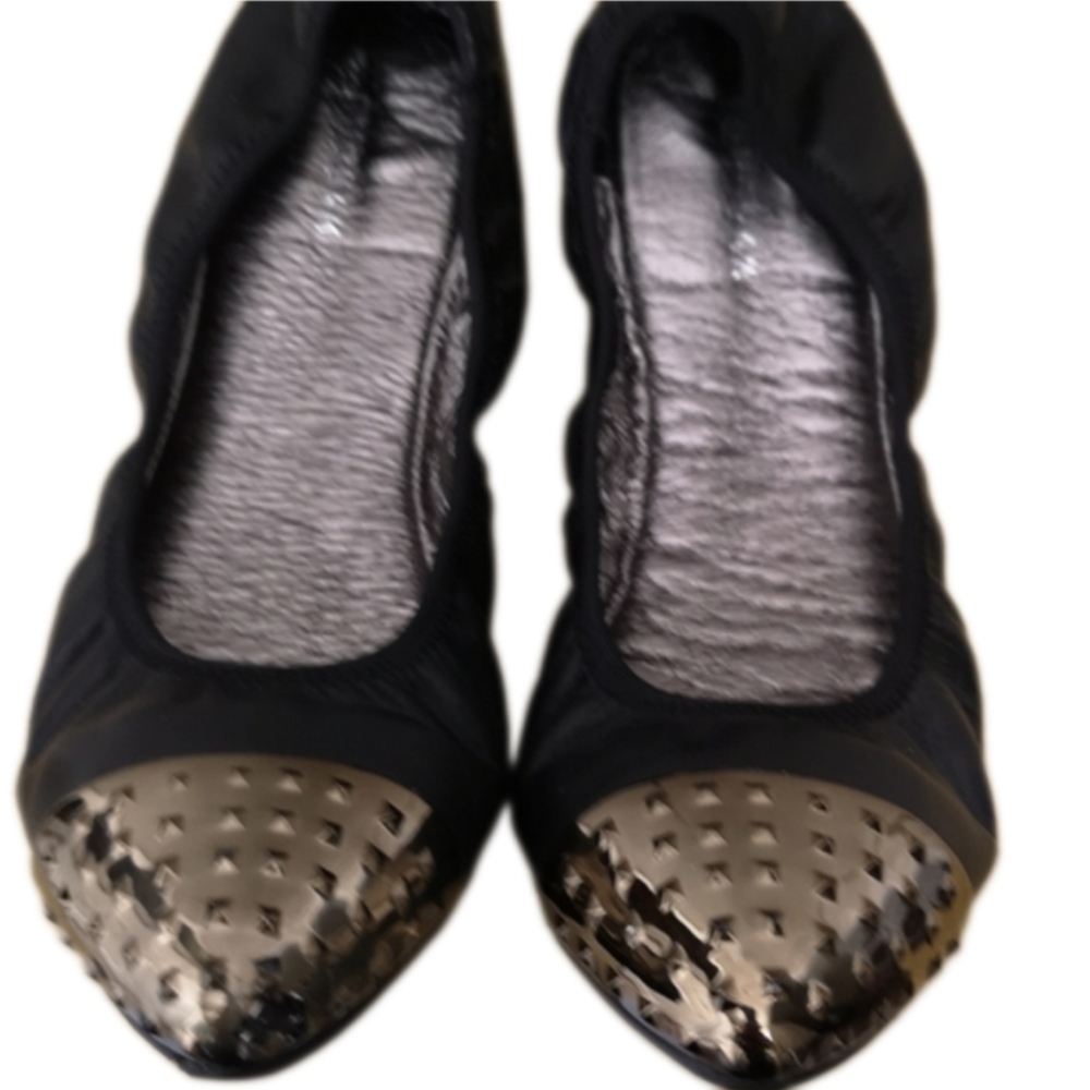 Rudsak Pointed Ballerina Flat Metallic Stud Capped Toe Comfort Elastic Fit Sz 39